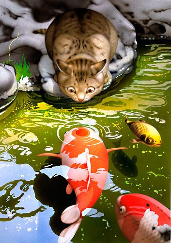 MAKOTO MURAMATSU | Flickr - Photo Sharing! Art Mignon, Art Japonais, Art Et Illustration, Fish Pond, Cats Illustration, Arte Animal, Fish Bowl, Art And Illustration, Fish Art