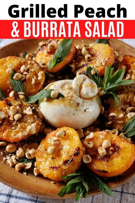 Grilled Peach And Burrata Salad, Burrata Salad Recipe, Peach And Burrata, Homemade Salads Recipes, Burrata Recipe, Grilled Peach Salad, Italian Salad Recipes, Pesto Salad, Recipes Salads