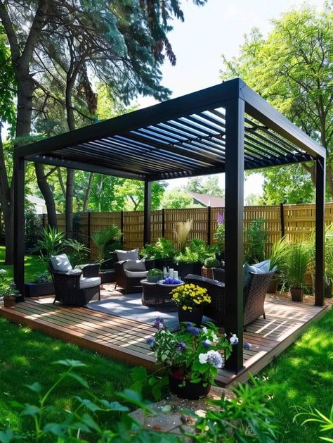 Garden Aesthetics, Patio Pergola, Back Garden Design, Backyard Gazebo, Backyard Renovations, Backyard Remodel, Backyard Pergola, Diy Backyard Landscaping, Patio Gazebo