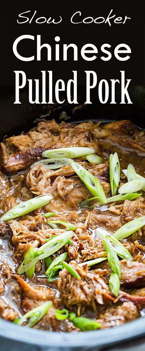 Easy Slow Cooker Chinese Pulled Pork! With spices, honey, ginger, soy sauce. Just put it in the crockpot and go! Slow Cooker Chinese, Easy Pulled Pork Slow Cooker, Pork Pulled, Pulled Pork Recipe, Honey Ginger, Mapo Tofu, Slow Cooker Pulled Pork, Pulled Pork Recipes, Pork Recipe