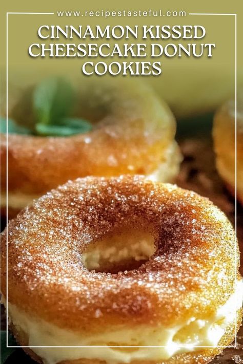 These Cinnamon Kissed Cheesecake Donut Cookies are a perfect combination of soft, buttery dough, creamy cheesecake filling, and a sweet cinnamon sugar coating. A delicious, indulgent treat for any occasion! Cinnamon Kissed Cheesecake Donut Cookies, Cheesecake Donut, Donut Cookies, Cheesecake Filling, Cheesecake Cookies, Buttery Cookies, Quick Weeknight Dinners, Cookies Recipes, Creamy Cheesecake