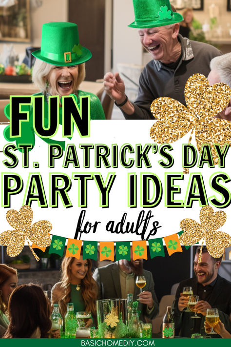 Discover exciting fun St. Patrick’s Day party ideas for adults - including party games and festive food ideas! Enjoy Irish dinner ideas, St. Patrick's Day party games for adults, decor ideas, festive cocktails, green beer ideas, and party outfit ideas. Enjoy your holiday celebration with fun and festive St. Paddy's Day themed party decorations and fun game ideas. Everyone can join in the festivities with green foods, desserts, and party favors. Leprechaun Party Ideas, St Patrick’s Day Party Activities, St Paddy’s Day Party Ideas, Ireland Party Ideas, St Pattys Party Decor, St Patrick's Day Games For Adults, Saint Patrick Day Decorations, St Patricks Day Party Adults, St Patrick’s Day Party Games