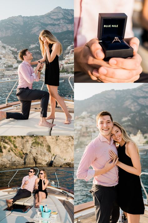 Sunset Proposal On A Boat In The Amalfi Coast | Experience Chris and Haley’s sunrise cruise proposal in enchanting Positano, Amalfi Coast. See their intimate moment against a romantic proposal backdrop. Trust me to capture your unique proposal ideas into cherished memories. From engagement photoshoots to dreamy destination wedding locations, let me elegantly frame your love story. Book Andrea Gallucci to capture your proposal or engagement photos at andreagallucci.com! Cruise Proposal, Boat Proposal, Proposal Pictures, Romantic Holiday, Romantic Proposal, Perfect Proposal, Proposal Photos, Dream Destination Wedding, Sunset Cruise