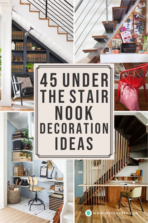 Under Stair Wall Decorating Ideas, Staircase Open Underneath, Utilizing Space Under Stairs, Under Stairs Decoration Ideas Modern, Awkward Landing Space, Exposed Under Stairs, Uses For Under The Stairs, Decorate Under Staircase, Awkward Under Stairs Space