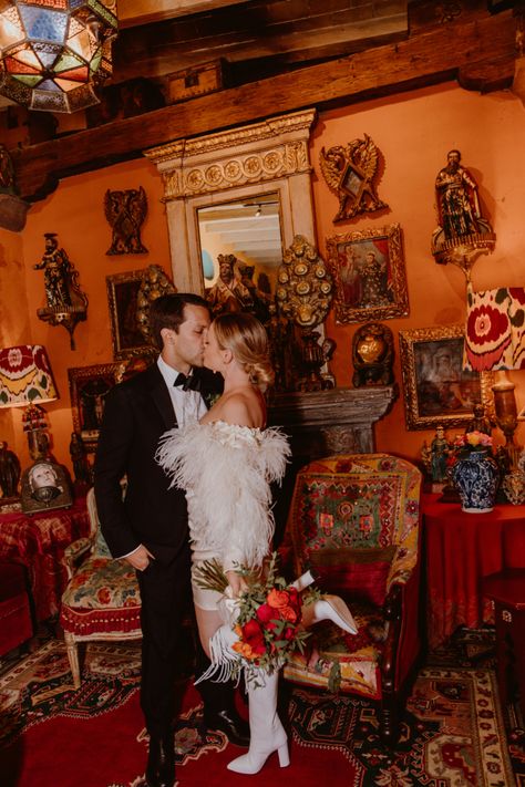 A Maximalist Design Lover's Dream Wedding in San Miguel de Allende - Over The Moon Eclectic Rustic Wedding, Eccentric Wedding Decor, Gaudy Wedding, Maximalist Wedding Decor, Unique Wedding Florals, Maximalist Wedding Dress, Maximalist Wedding, Eccentric Wedding, Disco Theme