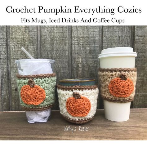 Crochet Cozies, Crocheted Pumpkins, Coffee Cozy Pattern, Crochet Fall Decor, Everything Pumpkin, Coffee Cozies, Crochet Mug Cozy, Crochet Store, Crochet Coffee Cozy