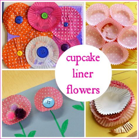 Cupcake liner flowers - I love how the kids used simple materials to make their own versions Toddler Gardening, Teacher Cupcakes, Cupcake Liner Crafts, Cupcake Liner Flowers, Homeschooling Activities, Preschool Craft, Preschool Bible, Spring Preschool, Flower Craft