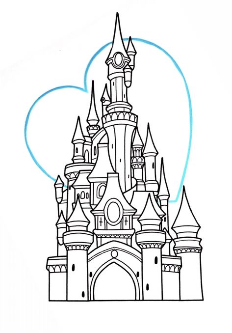 Halloween Disney Castle Tattoo, Disney Castle Tattoo Design, Disney Castle Coloring Page, Disney Doodles Simple, Disney Castle Sketch, Disneyland Castle Drawing, Disneyland Drawing, Disney Castle Outline, Disney Castle Drawing