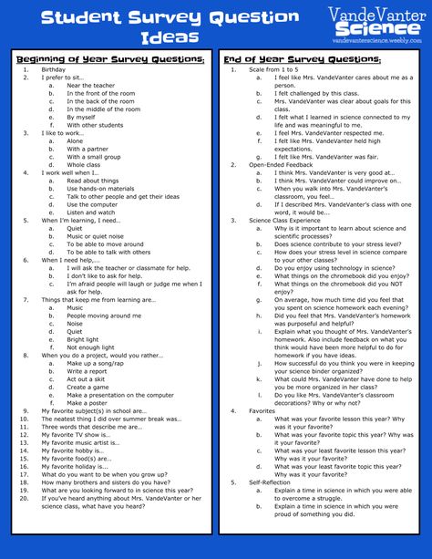 Student Survey Question Ideas Student Questionnaire High School, Survey Questions For Students, Student Survey High School, Interest Survey High School, Student Interest Survey, Interest Survey, Digital Learning Classroom, Student Survey, Survey Questions