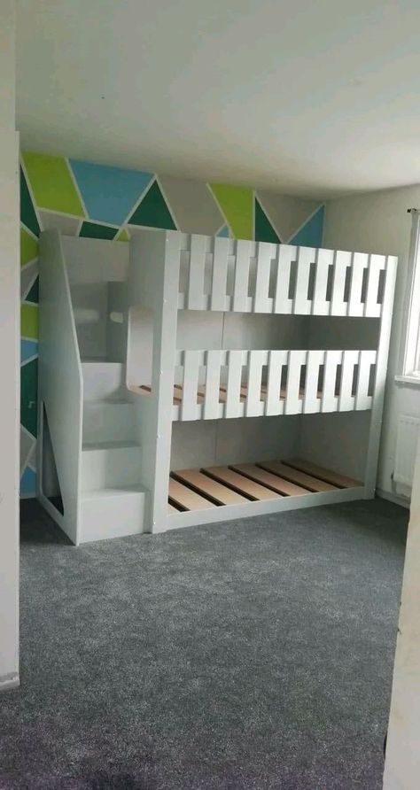 Sleeping three children taking up only the space of 1x BUNK BED 🛌 😴 😍😍 #FunkyBunkBeds #TripleBunk #TripleTierBunk #BunkBed #KidsBed Beds For Small Rooms, Diy Bunk Bed, Triple Bunk, Kids Bunk Beds, Three Children, Kids' Bed, Bunk Bed, The Space, Bunk Beds