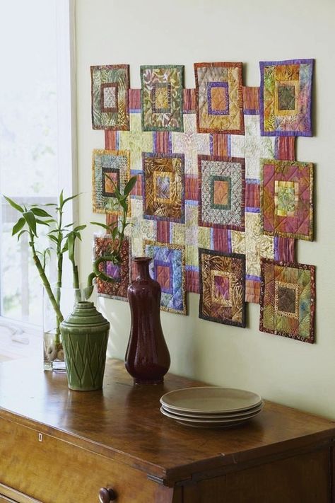 Stepping Stones; allpeoplequilt.com Quilt Tapestry Wall Hangings, Framed Quilt Blocks Wall Hangings, Quilt Wall Hanging Ideas, Quilted Cross Stitch Wall Hanging, Wall Art Fabric Sew Epp, Patchwork Tapestry Wall Hangings, Colchas Quilting, American Patchwork And Quilting, Hanging Quilts