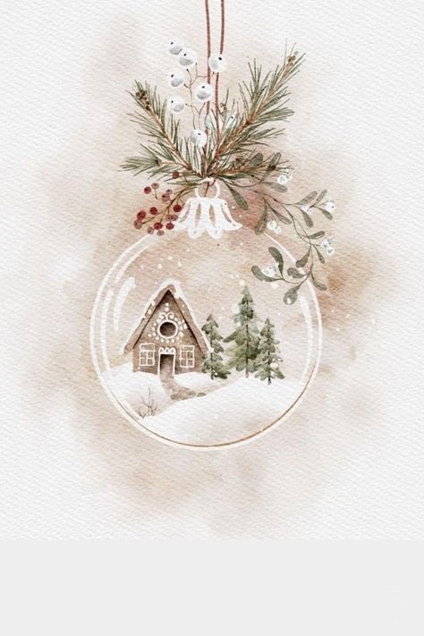 Christmas Aesthetic Artwork, Aesthetic Christmas Clipart, Christmas Wallpaper Watercolor, Watercolor Christmas Illustration, Winter Drawing Aesthetic, Christmas Aesthetic Painting, Christmas Aesthetic Illustration, Aquarelle Christmas Card, Vintage Christmas Artwork