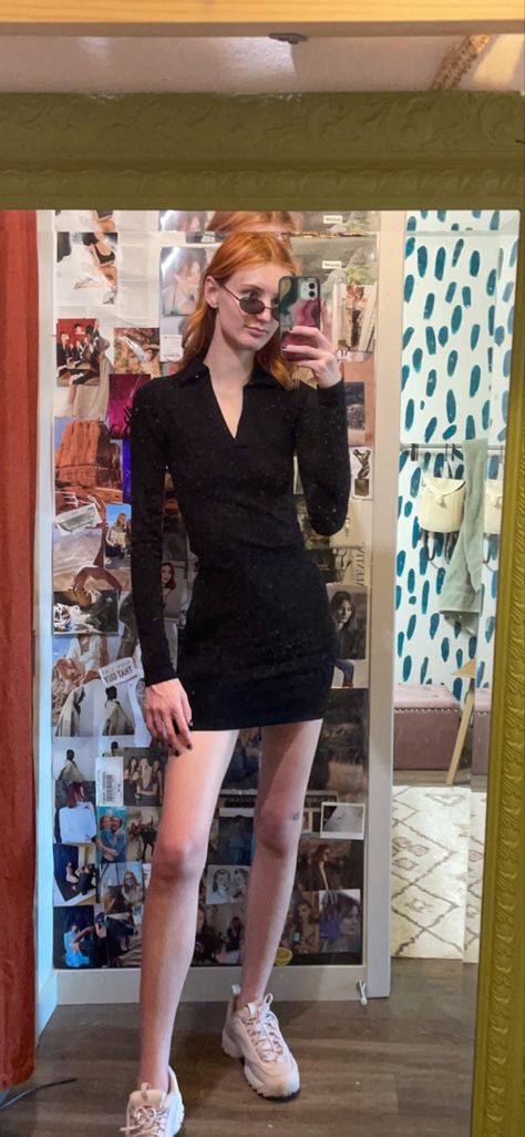 Black Polo Dress Outfit, Polo Dress Outfit, Black Dress Casual, Tight Long Sleeve Dress, Casual Black Dress, Long Sleeve Black Dress, Sleeve Black Dress, Sporty Dress, Black Dress With Sleeves