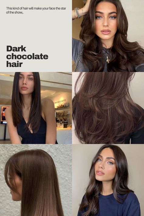 #HairColor #BrownHair #ColorInspiration #DarkChocolateHair Dark Chocolate Hair, Braid Crown, Haircuts For Long Hair With Layers, Estilo Harajuku, Beauty Hair Color, Brown Hair Looks, Chocolate Hair, Brunette Hair With Highlights, Dyed Hair Inspiration