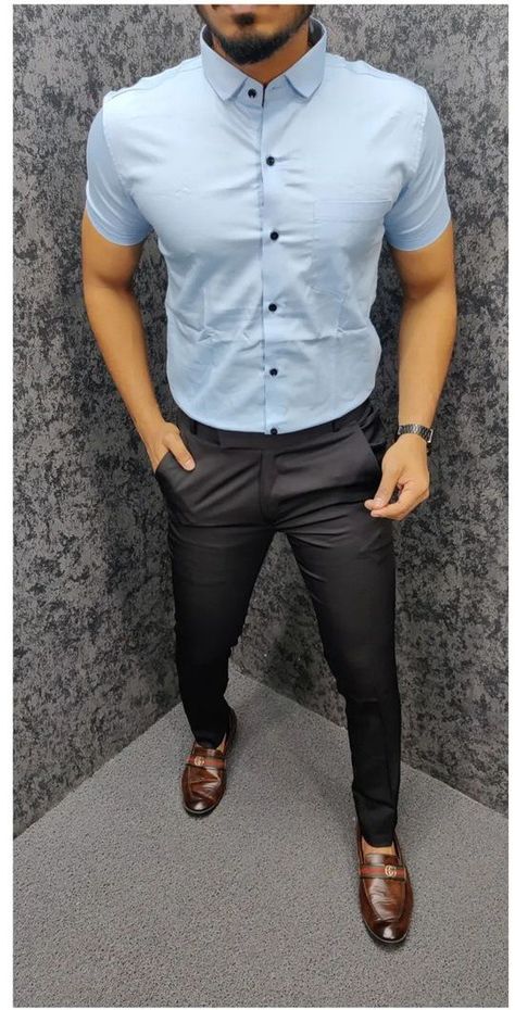 Half Sleeve Shirts For Men, Green Pants Men, Suit For Men Wedding, Mens Half Sleeve, Modern Mens Fashion, Formal Men Outfit, Best Casual Outfits, Blouse Designs Indian, Formal Mens Fashion