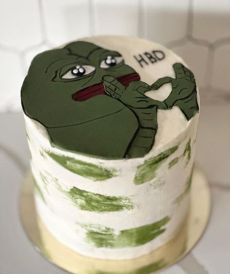 Jocelyn Wylie on Instagram: "Pepe the frog meme birthday cake. Have to say it was a first, but love making the fun & funny cakes! #pepethefrog #memecake #funnybirthdaycakes ‘#funnycake #buttercreamcake #fondantcake" Meme Birthday Cake Funny, Funny Cakes, Cake Design For Men, Frog Cake, Cake Quotes, Frog Meme, Funny Birthday Cakes, Buttercream Cake, Fondant Cake