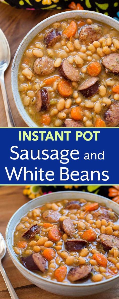 Sausage And White Beans, Sausage And Beans, Sausage Stew, Beans And Sausage, Electric Pressure Cooker Recipes, Instant Pot Soup, Instant Pot Dinner Recipes, Easy Instant Pot Recipes, Kielbasa