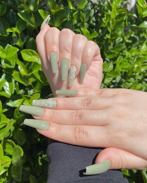 Sage Green Nails, California Nails, Olive Nails, Long Nail Art, Green Acrylic Nails, Green Nail Designs, Green Nail, Simple Acrylic Nails, Fire Nails