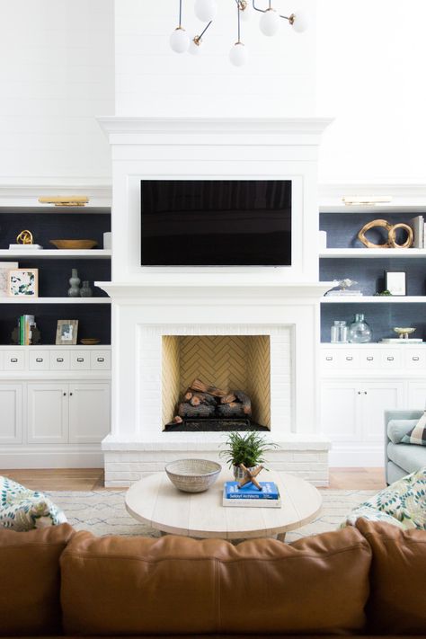 Windsong Project - Studio McGee White Board And Batten Fireplace, Board And Batten Fireplace Wall, Fireplace Revamp, Remodel Fireplace, Fireplace Brick, White Brick Fireplace, Painted Brick Fireplace, Painted Brick Fireplaces, Wooden Fireplace