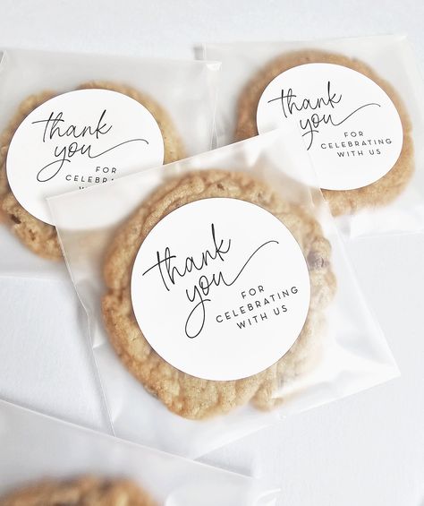 These sweet wedding cookie favor bags are the perfect way to send your guests home with a little something they will love. These clear frosted bags measure 4" x 4", are flat and come with white 'thank you for celebrating with us' 2-1/2" diameter circle stickers. They are the perfect size for a cookie or other small treats and can be used for weddings, showers and more. Simply place the cookie (or other treat) in the bag, remove the strip at the top of the flap and seal the bag. DETAILS * 4" x 4" Cookie Bags Wedding, Simple Party Favors For Wedding, Cookies As Party Favors, Cookie Party Favors Wedding, Wedding Favors Sweets, Snack Favors Wedding, Wedding Favor Cookies Packaging, Wedding Edible Favors, Cookies At Wedding Receptions