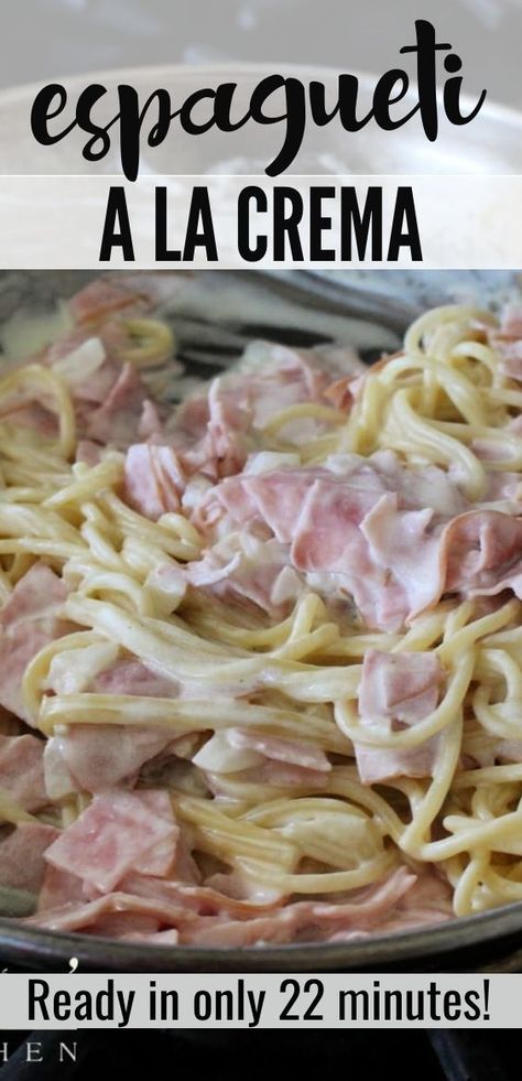 Mexican Ham Recipes, Recipes With Media Crema, Spaghetti And Ham Recipes, White Mexican Spaghetti, Spaghetti With Ham, Ham Spaghetti Recipes, Recipes With Mexican Crema, Recipes With Crema Mexicana, Mexican Spaghetti Recipes Sour Cream