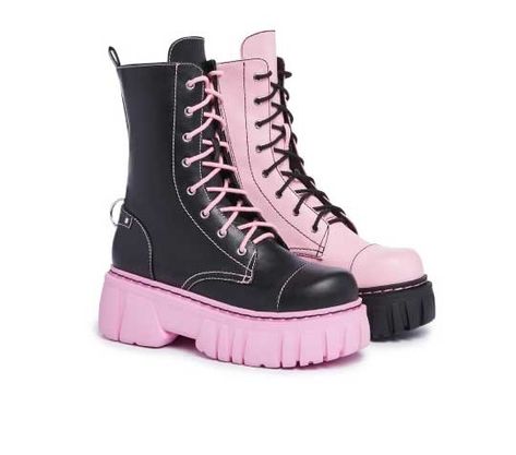 Pink Combat Boots, Goth Shoes, Gothic Boots, Star Boots, Punk Boots, Kawaii Shoes, Pink Boots, Boot Jewelry, Emo Outfits