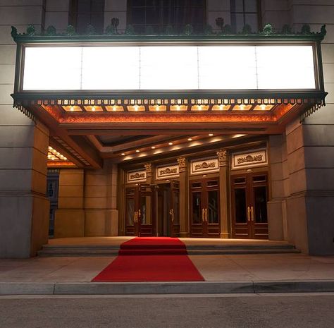 Movie theater entrance and marquee Movie Theather, Theater Entrance, Vintage Movie Theater, Movie Theaters, In Door, 3d Video, Entrance Design, Theater Room, Door County