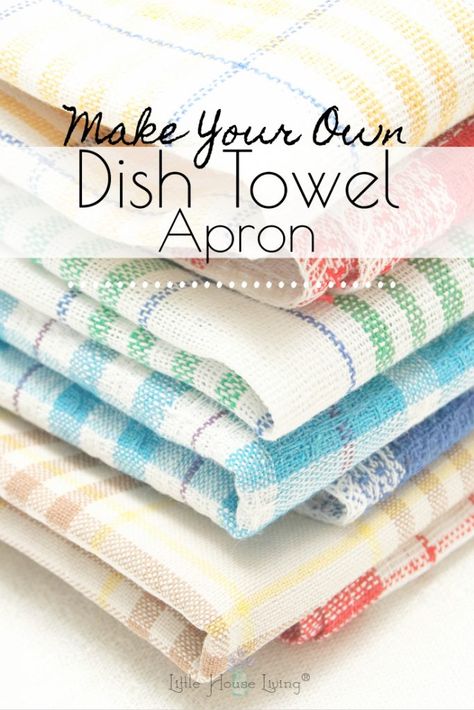 This little Dish Towel Apron is a fun project to try if you need a new apron for yourself, or if you are looking to make a cute and inexpensive handmade gift for the upcoming holiday season. #dishtowelapron  #apronsewingpattern #freesewingpattern #easysewingtutorial Dish Towel Aprons, Diy Dish Towel Apron, Tea Towel Apron Diy, Dish Towel Apron, Kitchen Towels Crafts How To Make, Dishcloth Apron, Apron Hanging Ideas, Sew Apron Pattern, Making An Apron