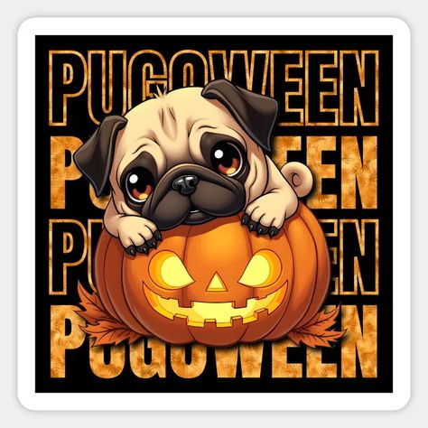 PUGOWEEN - Pug Lovers Halloween - Pugoween - Magnet | TeePublic Spooky Halloween Pfp, Pug Art, Pug Puppies, Pugs Funny, Pug Lover, Cute Pugs, Pug Love, Pug Life, Spooky Halloween