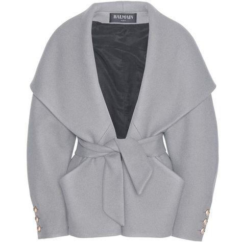 Balmain Wool and Cashmere Jacket found on Polyvore featuring outerwear, jackets, grey, gray jacket, cashmere jacket, grey wool jacket, grey jacket and woolen jacket Balmain Coat, Balmain Jacket, Gray Wool Coat, Cashmere Jacket, Grey Coat, Belted Coat, Woolen Coat, Parka Coat, Coat Women