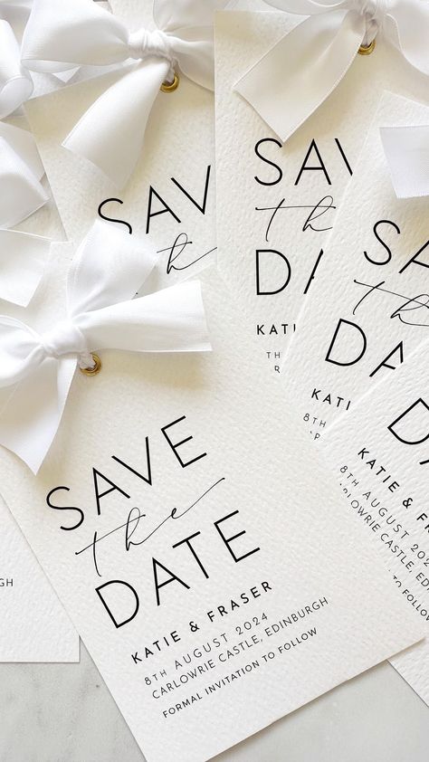 Forever Paper Co | Wedding Stationery & Signage | K A T I E • & • F R A S E R 🤍 A bespoke version of the Odite save the date for K&F, with an added satin bow and gold eyelet. That little... | Instagram Save For Wedding, Formal Invitation, Satin Bow, Twinkle Twinkle, R A, Save The Date, Wedding Stationery, Bespoke, Stationery