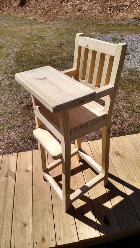 Wooden hand made high chair Rustic farm style furniture Baby Chairs Diy, Wood High Chair For Bar Counter, Wooden High Chair For Bar Counter, Kids Wooden Chair, Wooden Baby High Chair, Wood High Chairs, Wooden High Chair, Childrens Desk And Chair, Palette Furniture