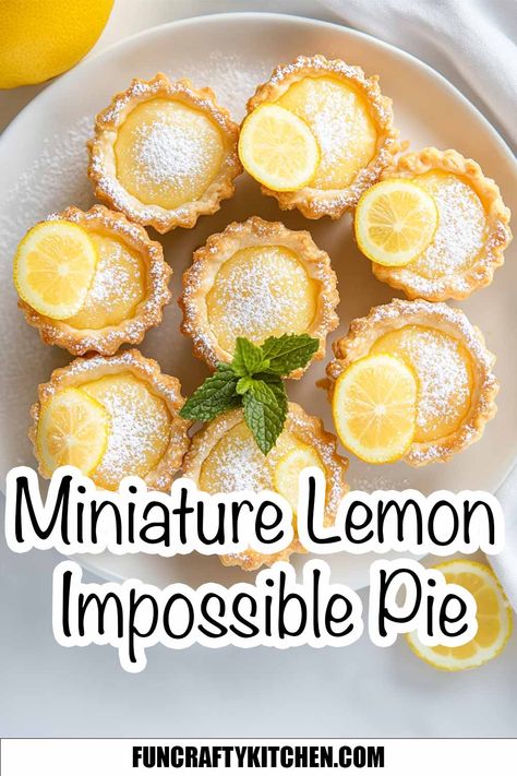 Miniture Lemon Impossible Pie! - FunCraftyKitchen Lemon Impossible Pie, Best Lemon Loaf, Impossible Recipes, Mini Breads, Mini Lemon Tarts, Impossible Pies, Mini Pie Recipes, Lemon Tart Recipe, Lemon Pie Recipe