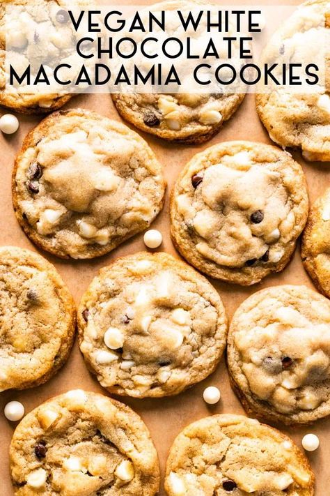 Cookies Macadamia, Best Vegan Cookie Recipe, Chocolate Macadamia Cookies, Best Vegan Cookies, White Chocolate Macadamia Cookies, Cookie Dough Frosting, Vegan Christmas Cookies, Macadamia Cookies, Macadamia Nut Cookies