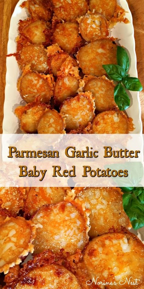 Buttery Potatoes, Red Potato Recipes, Potatoes Baked, Crispy Garlic, Baby Red Potatoes, Potato Recipes Side Dishes, Potato Sides, Baby Red, Potato Side Dishes