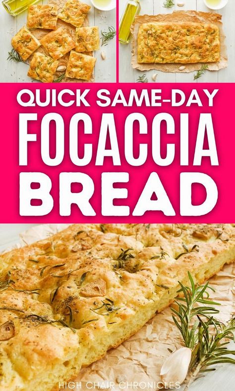 Unveil the secret to a speedy and effortless homemade focaccia bread, ideal for crafting delicious pizzas and sandwiches. This same-day recipe highlights straightforward toppings such as olive oil, sea salt, and herbs. It's a wonderfully simple dish that's perfect for cooking adventures with toddlers and kids. Bread Focaccia Recipes, Quick And Easy Focaccia Bread, Olive Focaccia Bread Recipe, Authentic Focaccia Bread Recipe, Easy Foccacia Bread Instant Yeast, Simple Focaccia Recipe, Quick Easy Foccacia Bread, Focaccia Sandwich Bread, Easy Faccocia Bread