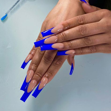 Blue Nail Set Ideas, Acrylic Nail Set, Long Acrylic Nail Designs, Blue Acrylic Nails, Drip Nails, French Tip Acrylic Nails, Exotic Nails, Long Acrylic Nails Coffin, Long Acrylic