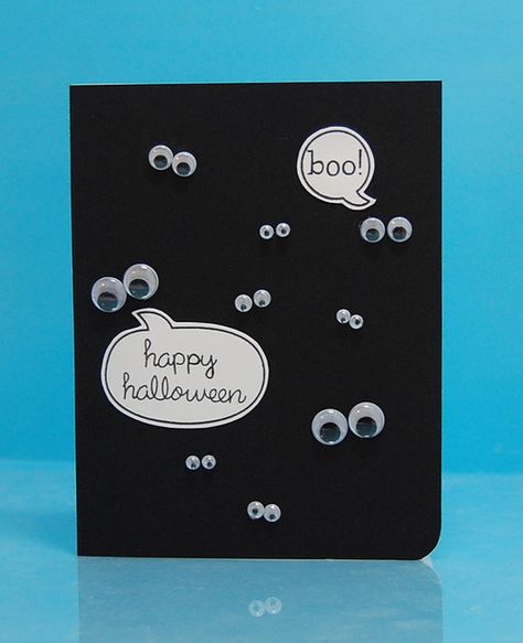 Love it! I'm going to send this to my grandkids definitely! Carte Halloween, Halloween Cards Handmade, Halloween Card, Googly Eyes, Thanksgiving Cards, Lawn Fawn, Fall Cards, Easy Halloween, Halloween Cards