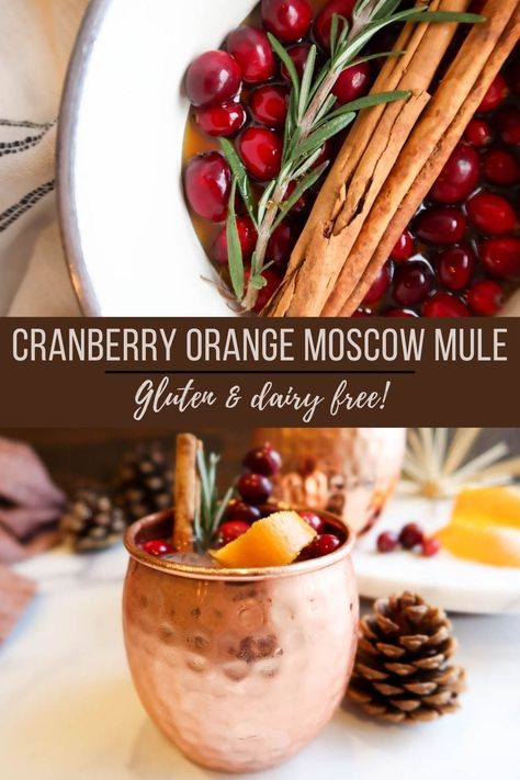 Cranberry Moscow Mule Recipe, Cinnamon Cocktail, Cranberry Moscow Mule, Cranberry Simple Syrup, Orange Simple Syrup, Honey Cocktail, Thanksgiving Cocktail Recipes, Light Ginger, Cinnamon Simple Syrup