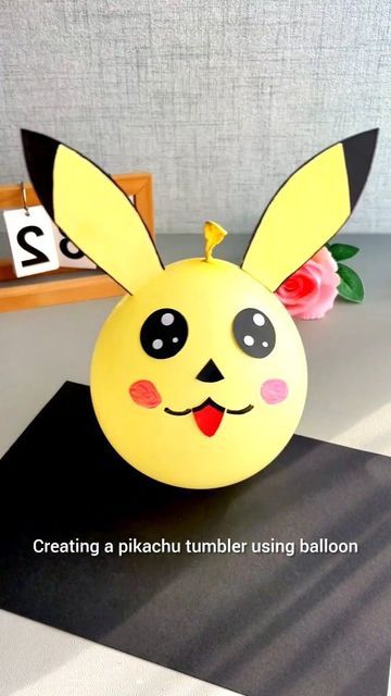 Surprise Pikachu, Pikachu Craft, Pikachu Balloon, Pokemon Balloons, Balloon Face, Cardboard Mask, Paper Craft Ideas, Balloon Diy, Kids Fun