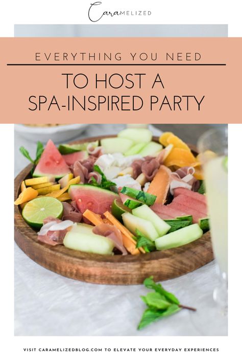 Spa Day Meals, Spa Party Food Ideas For Women, Spa Day Menu Ideas, Spa Event Ideas Beauty Bar, Spa Charcuterie Board, Spa Night Charcuterie Board, Spa Food Recipes, Spa Brunch Ideas, Spa Day Food Ideas At Home