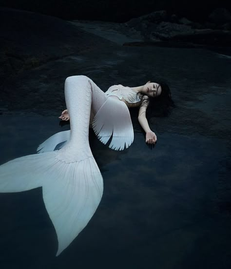 Siren Mermaid Aesthetic, Albino Mermaid, Mermaid Editorial, Siren Core, Siren Aesthetic, Mermaid Pose, Ocean Projects, Mermaid Photography, Siren Mermaid