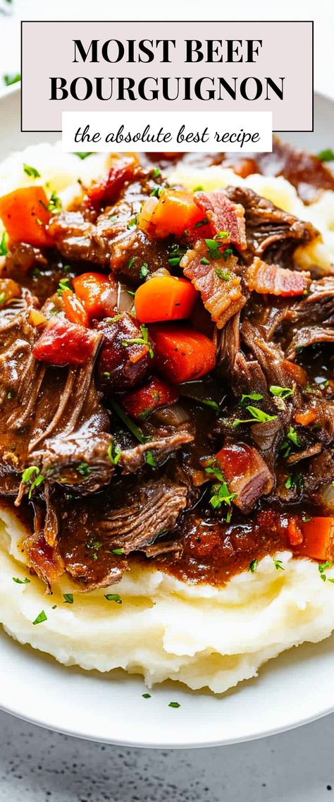 Image for Moist Beef Bourguignon Beef Bergeron, Easy Beef Bourguignon, Stews Recipes, Chuck Steak, Beef Filet, Hanger Steak, Pearl Onions, How To Cook Mushrooms, Vegetable Puree