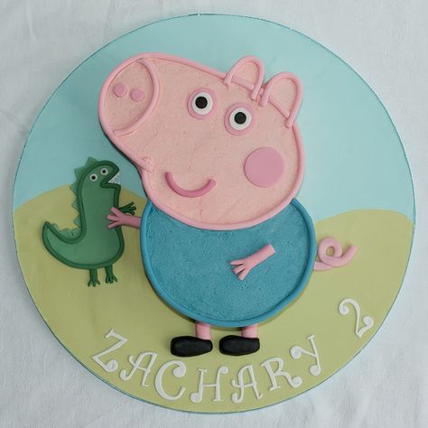 George Pig and Dinosaur | George Pig from Peppa Pig. Cake de… | Flickr Peppa George Cake, George Pig Cake, George Pig Birthday Party, Peppa Cake, George Pig Party, George Pig Birthday, Peppa Birthday, Snoopy Cake, Pepper Pig