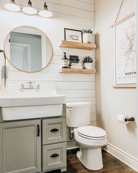 Farmhouse Shop, Shiplap Bathroom, Walk In Shower Designs, Rustic Inspiration, White Shiplap, Rustic Bathrooms, Downstairs Bathroom, Half Bathroom, Ship Lap Walls