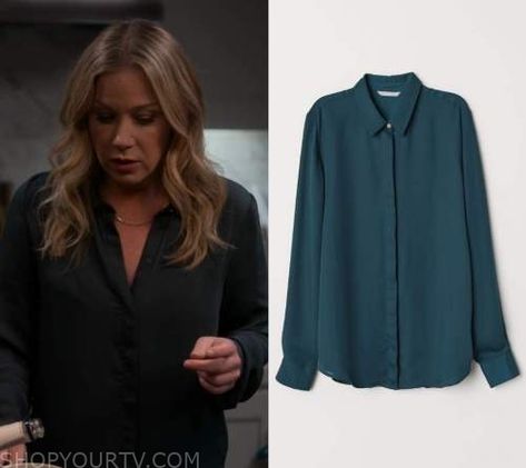 Dead To Me: Season 2 Episode 8 Jen’s Teal Blouse Teal Blouse Outfit, Me Season, Christina Applegate, Long Sleeve Blouses, Teal Blouse, Dead To Me, Blouse Outfit, Dark Teal, Shop Blouses