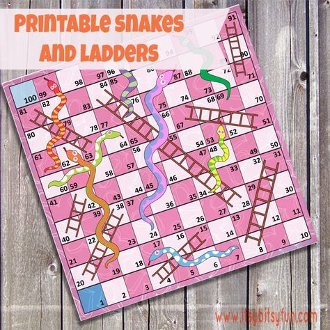 Snakes & Ladders Free Printable Board Game Snakes And Ladders Template, Snakes And Ladders Printable, Snake And Ladder, Summer Exercise, Ladders Game, Board Games Diy, Printable Board Games, Land Animals, Snakes And Ladders