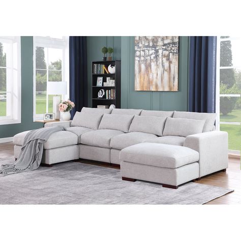 Mercury Row® Tatman Linen Blend Sectional with 2 Ottomans & Reviews | Wayfair Living Room Designs Sectional, 6 Piece Sectional, Linen Sectional, 2 Ottomans, Glam Living, Sectional With Ottoman, Glam Living Room, Grey Sectional, Modular Sectional Sofa