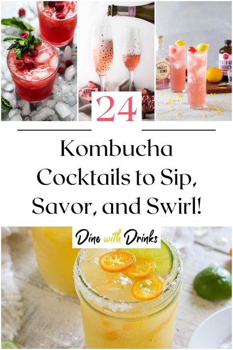 Collage of 4 kombucha cocktails. Kombucha Cocktail Recipes, Fun Beverages, Best Kombucha, Kombucha Cocktail, Cocktail Mixology, Wine Spritzer, Healthy Cocktails, Diy Cocktails, Cocktails To Try