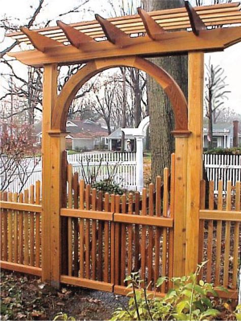 garden arbor - Google Search Gate Arbor, Trellis Gate, Cedar Arbor, Picket Gate, Tor Design, Garden Gates And Fencing, Wood Arbor, Garden Gate Design, Wooden Gate